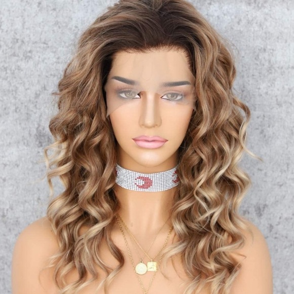 ANA G BROWN OMBRÉ WAVY SHORT BOBLACE-FRONT WIG
